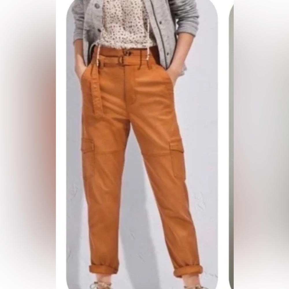CAbi Women's Tan Belted paper bag Cargo Trousers